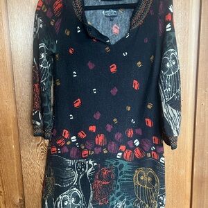 Angie Black Dress with Colorful Owl Design